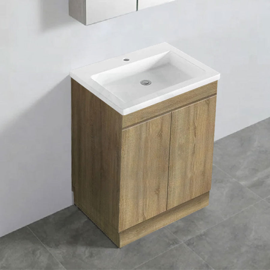 600-1500Mm Freestanding Kickboard Bathroom Vanity Light Oak Wood Grain Cabinet Only & Ceramic/Poly