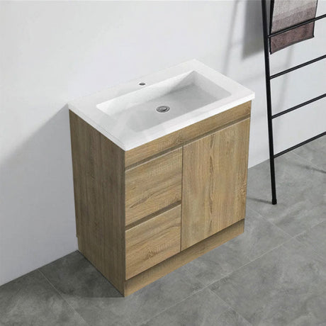 600-1500Mm Freestanding Kickboard Bathroom Vanity Light Oak Wood Grain Cabinet Only & Ceramic/Poly