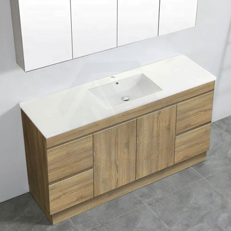 600-1500Mm Freestanding Kickboard Bathroom Vanity Light Oak Wood Grain Cabinet Only & Ceramic/Poly