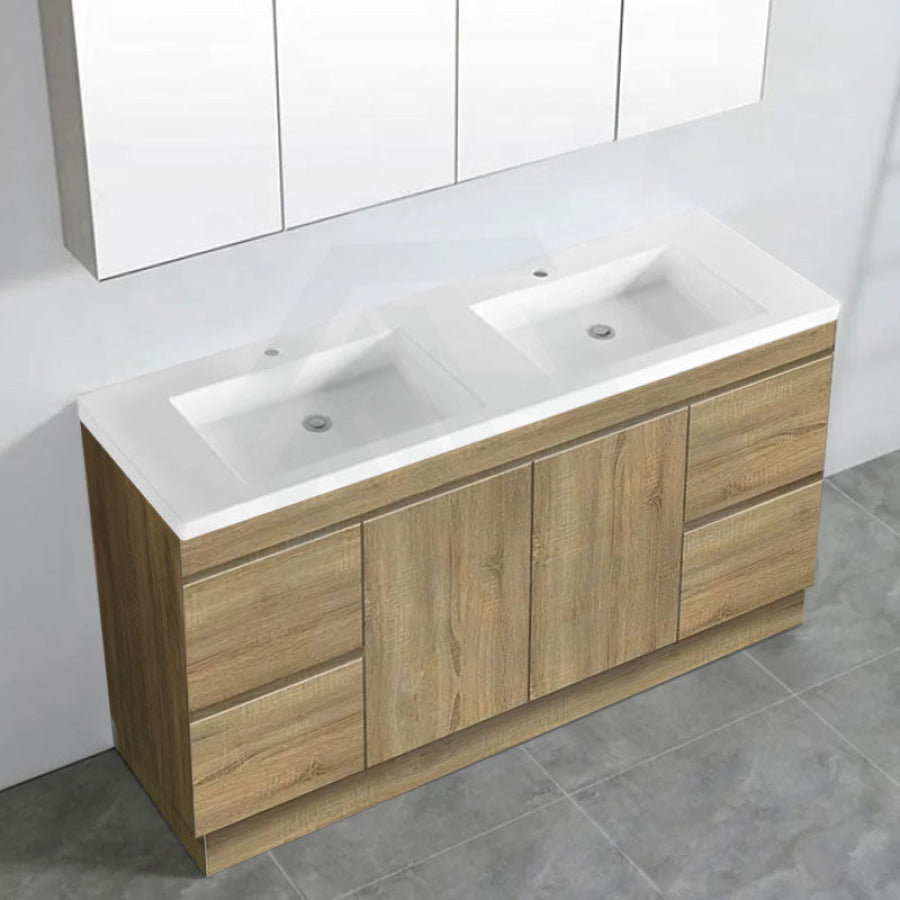 600-1500Mm Freestanding Kickboard Bathroom Vanity Light Oak Wood Grain Cabinet Only & Ceramic/Poly