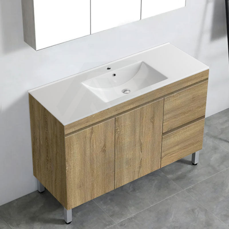 600-1500Mm Freestanding Mdf Vanity Light Oak Finish Left / Right Drawers Cabinet Only For Bathroom