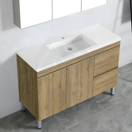 600-1500Mm Freestanding Mdf Vanity Light Oak Finish Left / Right Drawers Cabinet Only For Bathroom