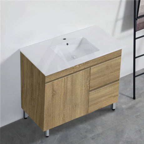 600-1500Mm Freestanding Mdf Vanity Light Oak Finish Left / Right Drawers Cabinet Only For Bathroom