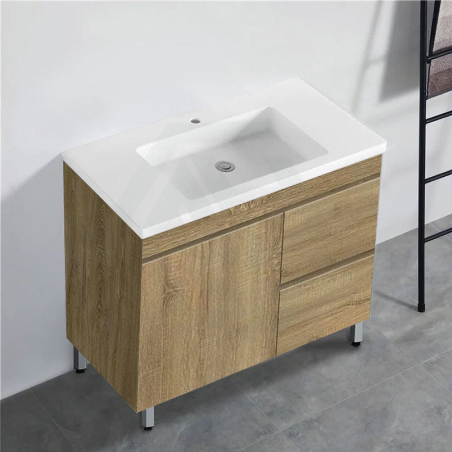 600-1500Mm Freestanding Mdf Vanity Light Oak Finish Left / Right Drawers Cabinet Only For Bathroom