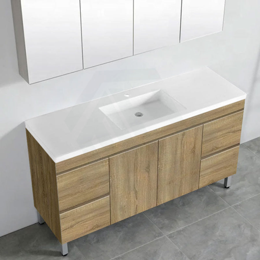 600-1500Mm Freestanding Mdf Vanity Light Oak Finish Left / Right Drawers Cabinet Only For Bathroom