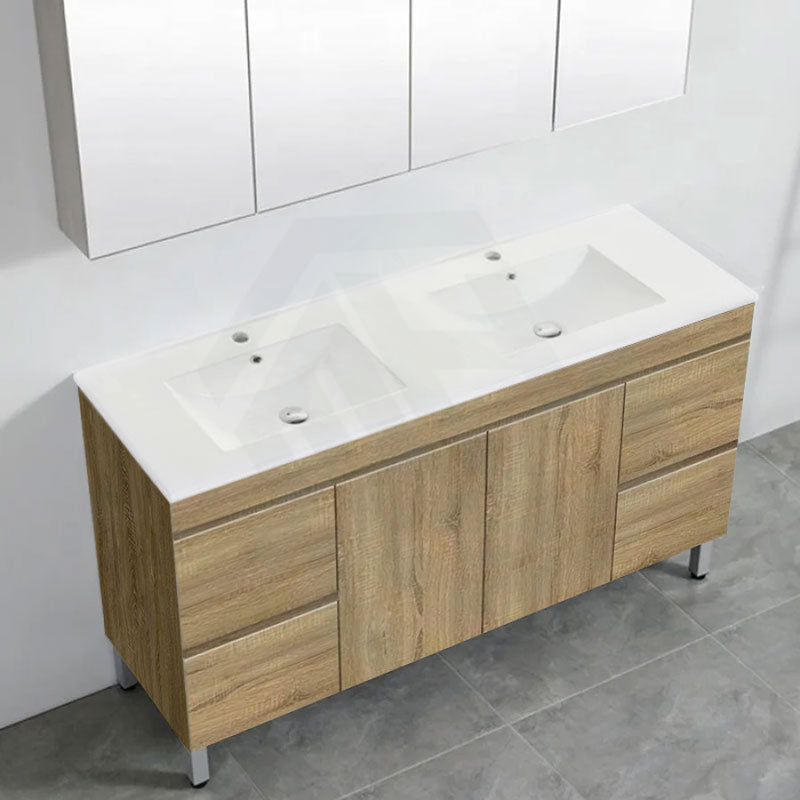 600-1500Mm Freestanding Mdf Vanity Light Oak Finish Left / Right Drawers Cabinet Only For Bathroom