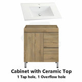 600-1500Mm Freestanding Mdf Vanity Light Oak Finish Left / Right Drawers Cabinet Only For Bathroom