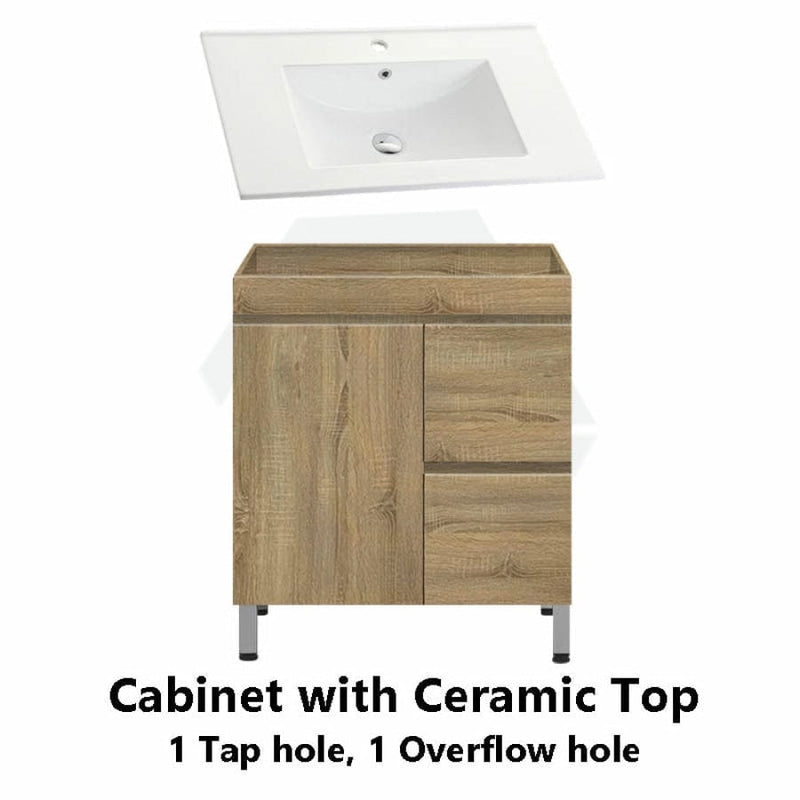 600-1500Mm Freestanding Mdf Vanity Light Oak Finish Left / Right Drawers Cabinet Only For Bathroom