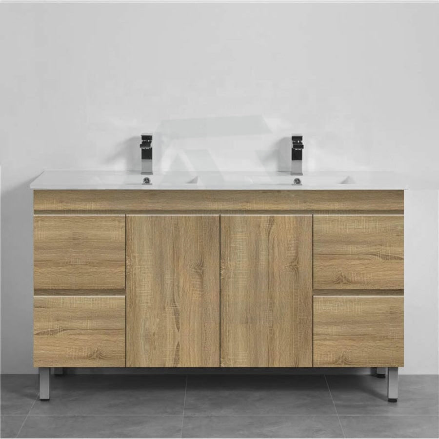 600-1500Mm Freestanding Mdf Vanity Light Oak Finish Left / Right Drawers Cabinet Only For Bathroom