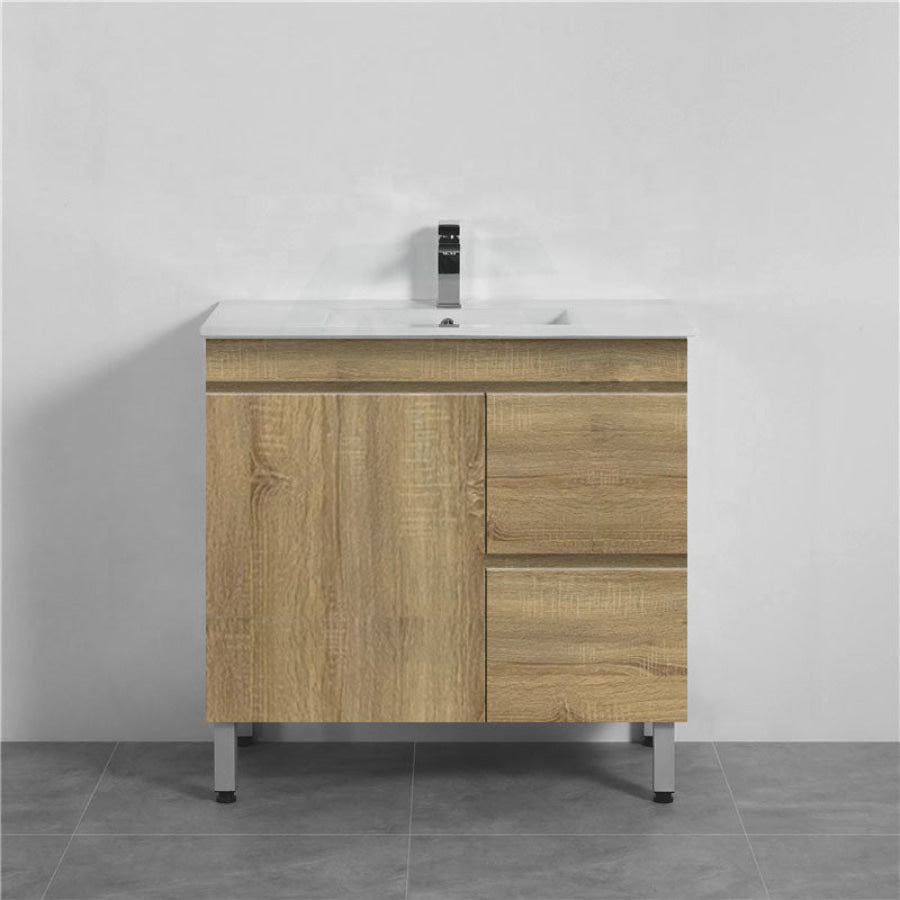 900Mm Freestanding Mdf Vanity Light Oak Finish Left / Right Drawers Cabinet Only For Bathroom