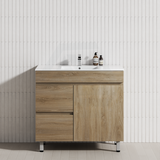 600-1500Mm Freestanding Mdf Vanity Light Oak Finish Left / Right Drawers Cabinet Only For Bathroom