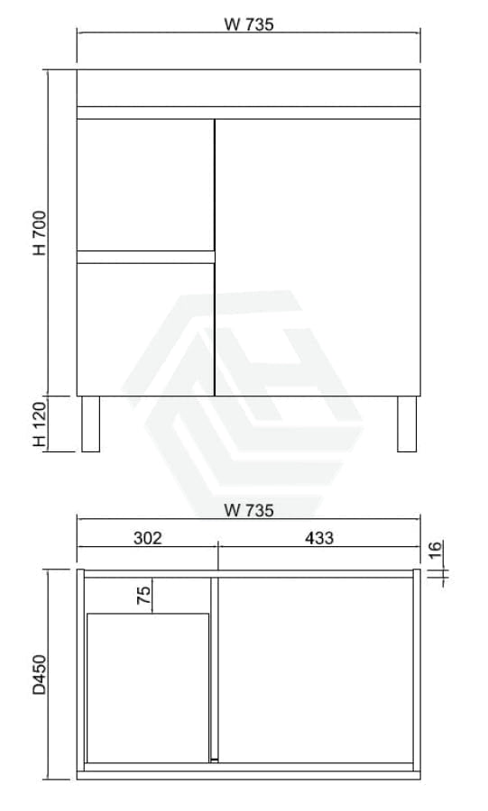 600-1500Mm Freestanding Mdf Vanity Light Oak Finish Left / Right Drawers Cabinet Only For Bathroom