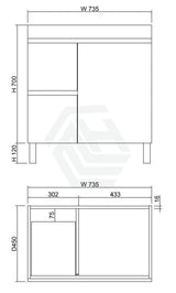 600-1500Mm Freestanding Mdf Vanity Light Oak Finish Left / Right Drawers Cabinet Only For Bathroom