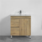 600-1500Mm Freestanding Mdf Vanity Light Oak Finish Left / Right Drawers Cabinet Only For Bathroom