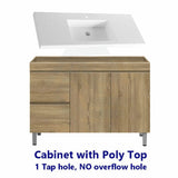 600-1500Mm Freestanding Mdf Vanity Light Oak Finish Left / Right Drawers Cabinet Only For Bathroom