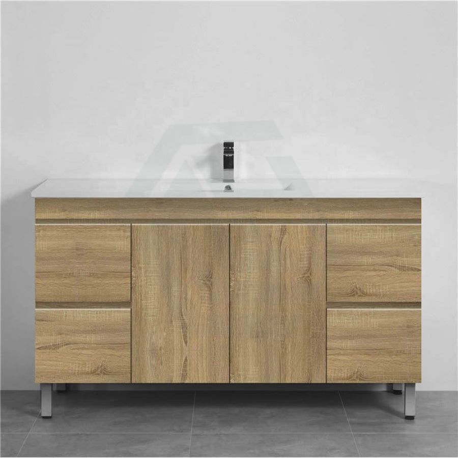 600-1500Mm Freestanding Mdf Vanity Light Oak Finish Left / Right Drawers Cabinet Only For Bathroom