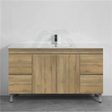 600-1500Mm Freestanding Mdf Vanity Light Oak Finish Left / Right Drawers Cabinet Only For Bathroom