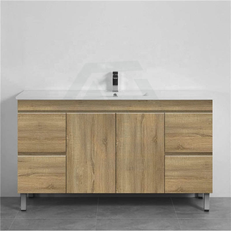 600-1500Mm Freestanding Mdf Vanity Light Oak Finish Left / Right Drawers Cabinet Only For Bathroom