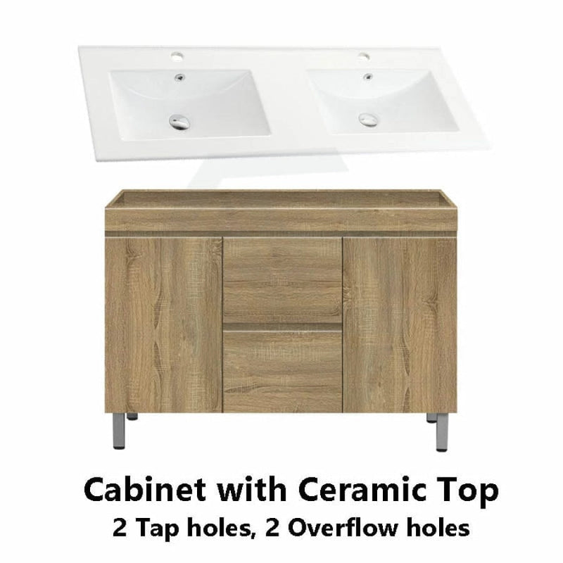 600-1500Mm Freestanding Mdf Vanity Light Oak Finish Left / Right Drawers Cabinet Only For Bathroom