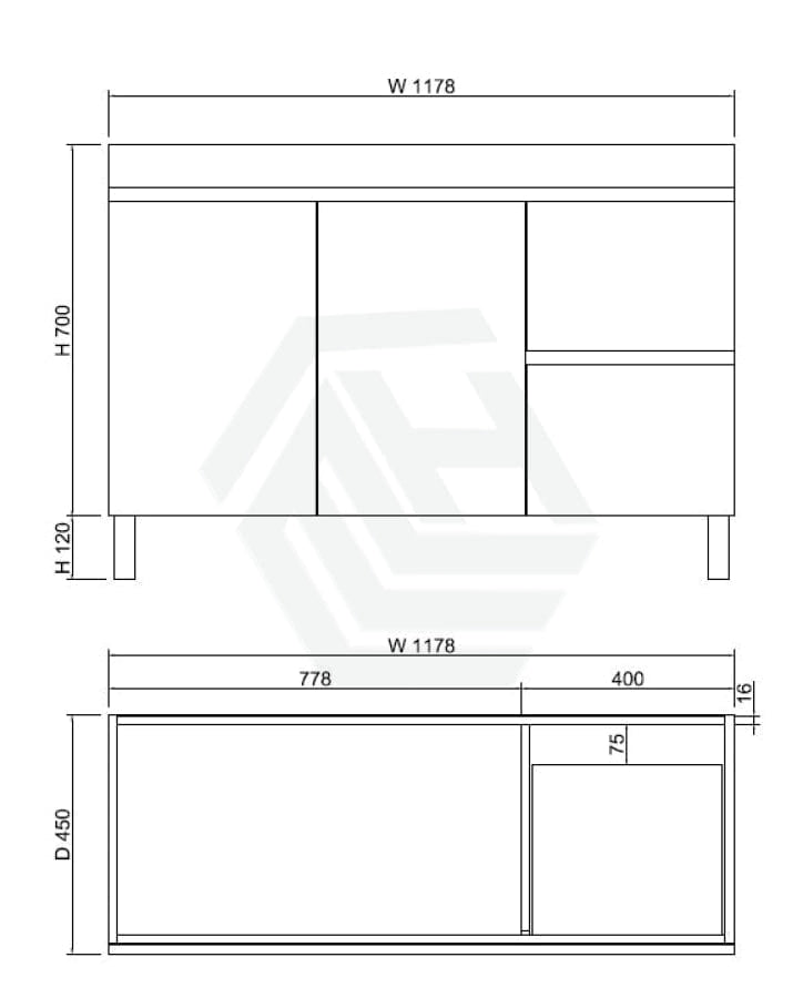 600-1500Mm Freestanding Mdf Vanity Light Oak Finish Left / Right Drawers Cabinet Only For Bathroom