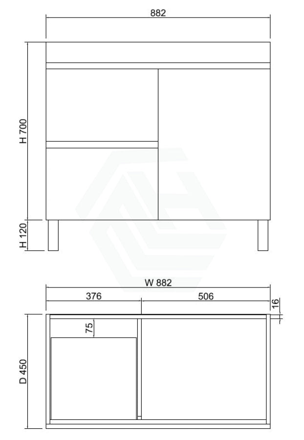 900Mm Freestanding Mdf Vanity Light Oak Finish Left / Right Drawers Cabinet Only For Bathroom