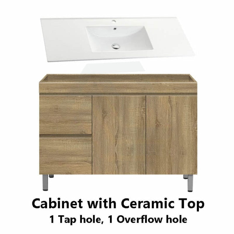 600-1500Mm Freestanding Mdf Vanity Light Oak Finish Left / Right Drawers Cabinet Only For Bathroom