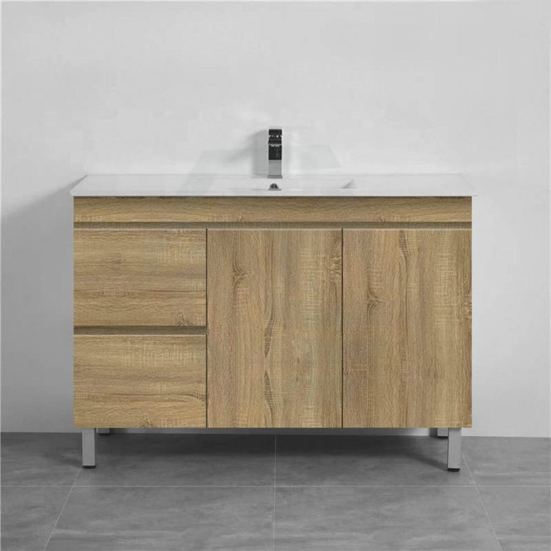 600-1500Mm Freestanding Mdf Vanity Light Oak Finish Left / Right Drawers Cabinet Only For Bathroom