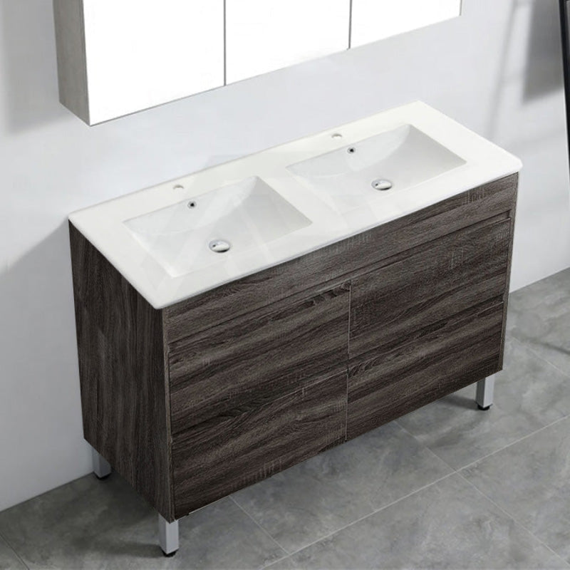 600-1500Mm Freestanding Vanity With Legs Dark Grey Wood Grain Cabinet Only & Ceramic / Poly Top