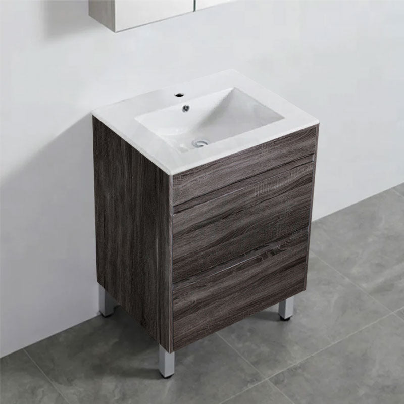 600-1500Mm Freestanding Vanity With Legs Dark Grey Wood Grain Cabinet Only & Ceramic / Poly Top