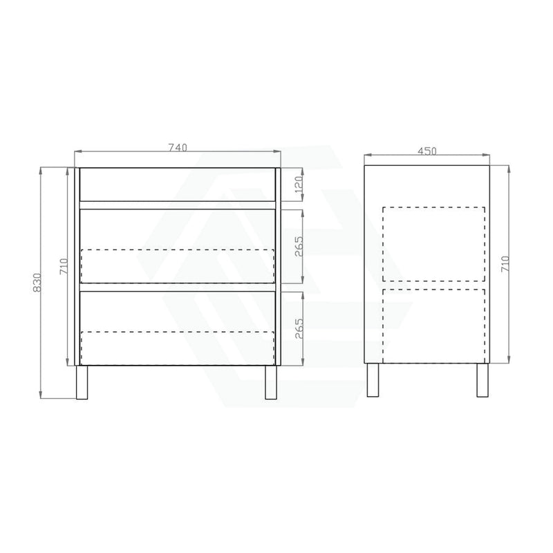 600-1500Mm Freestanding Vanity With Legs Dark Grey Wood Grain Cabinet Only & Ceramic / Poly Top