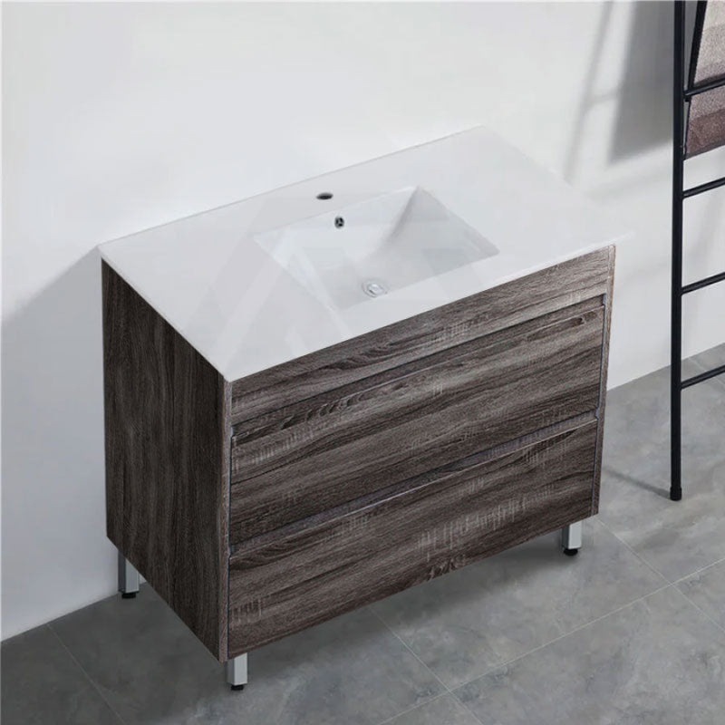 600-1500Mm Freestanding Vanity With Legs Dark Grey Wood Grain Cabinet Only & Ceramic / Poly Top