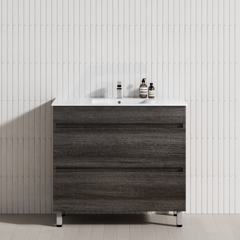 600-1500Mm Freestanding Vanity With Legs Dark Grey Wood Grain Cabinet Only & Ceramic / Poly Top