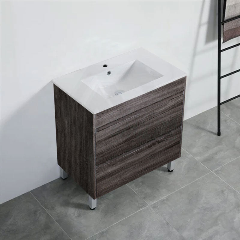 600-1500Mm Freestanding Vanity With Legs Dark Grey Wood Grain Cabinet Only & Ceramic / Poly Top