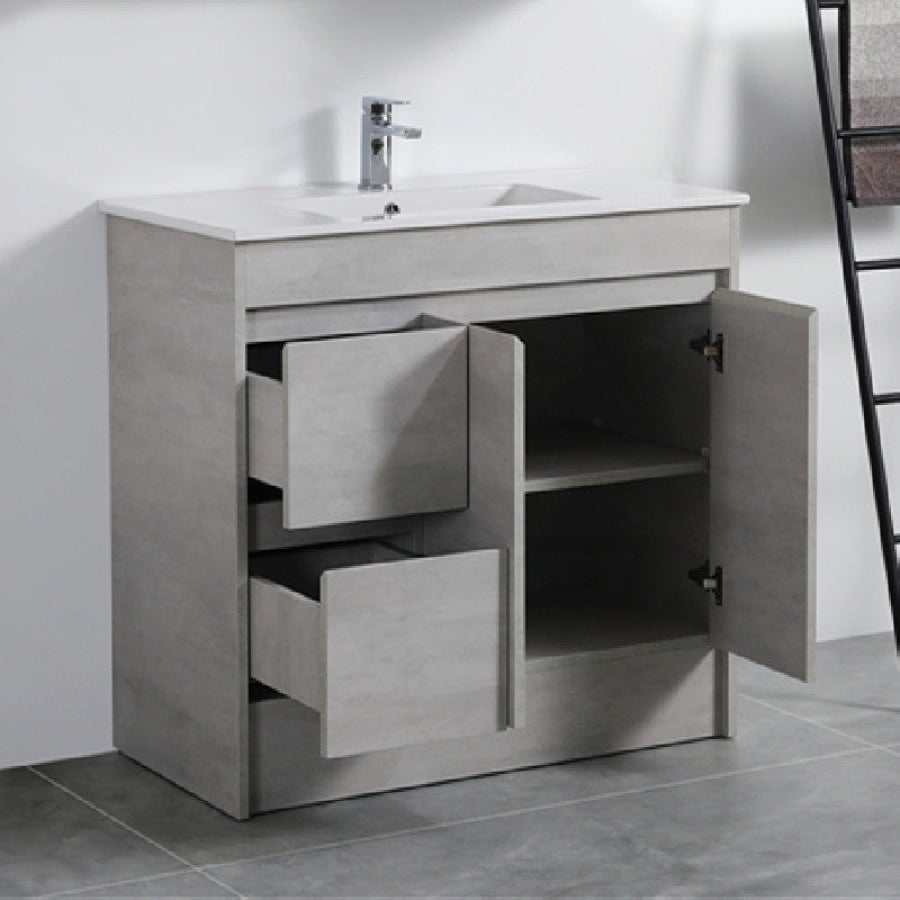 600-1500Mm Freestanding With Kickboard Vanity Concrete Grey Finish Plywood Cabinet Only For Bathroom