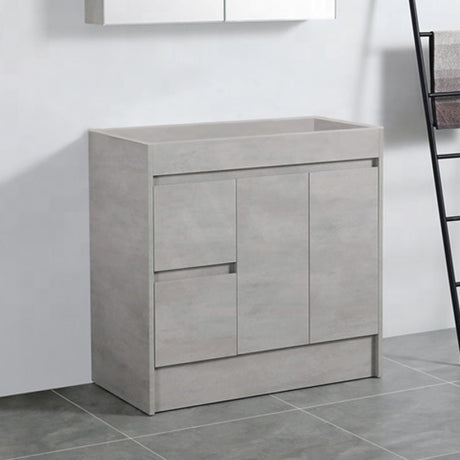 600-1500Mm Freestanding With Kickboard Vanity Concrete Grey Finish Plywood Cabinet Only For Bathroom