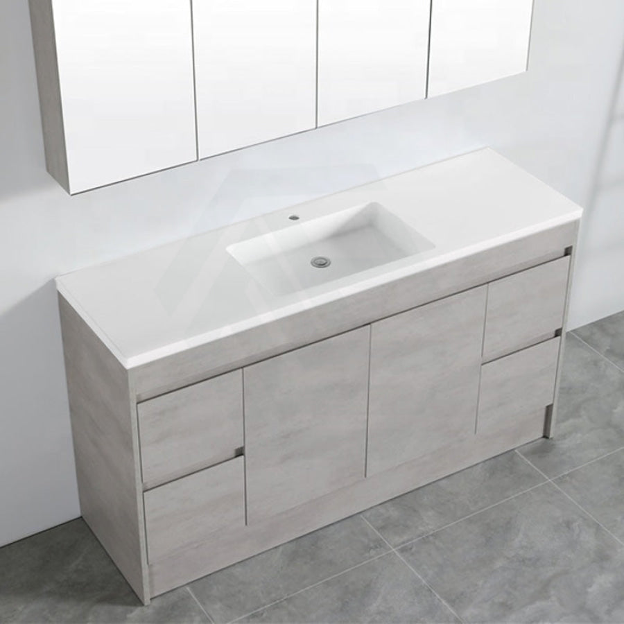 600-1500Mm Freestanding With Kickboard Vanity Concrete Grey Finish Plywood Cabinet Only For Bathroom