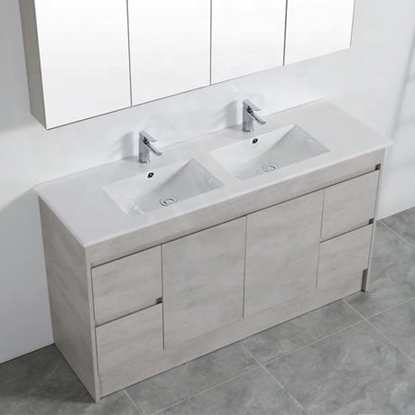 600-1500Mm Freestanding With Kickboard Vanity Concrete Grey Finish Plywood Cabinet Only For Bathroom