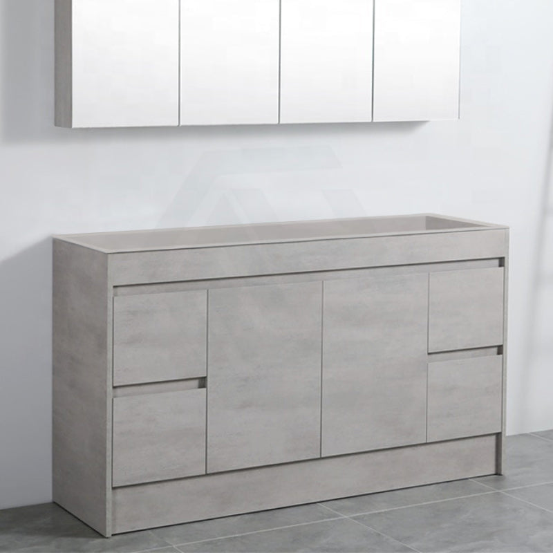 600-1500Mm Freestanding With Kickboard Vanity Concrete Grey Finish Plywood Cabinet Only For Bathroom