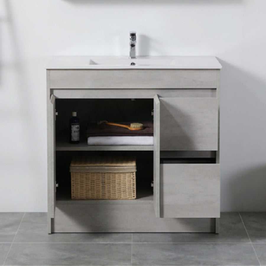 600-1500Mm Freestanding With Kickboard Vanity Concrete Grey Finish Plywood Cabinet Only For Bathroom