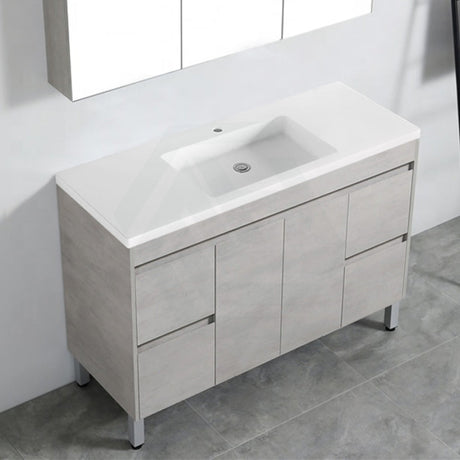 600-1500Mm Freestanding With Legs Vanity Concrete Grey Finish Plywood Cabinet Only For Bathroom