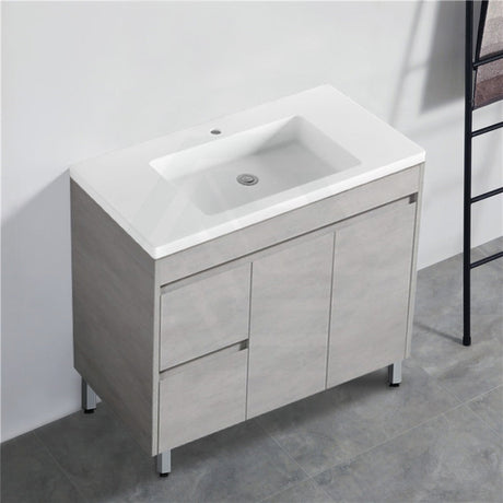 600-1500Mm Freestanding With Legs Vanity Concrete Grey Finish Plywood Cabinet Only For Bathroom