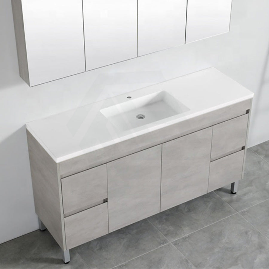 600-1500Mm Freestanding With Legs Vanity Concrete Grey Finish Plywood Cabinet Only For Bathroom