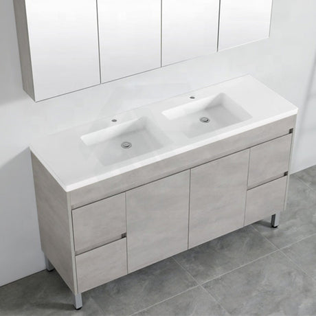 600-1500Mm Freestanding With Legs Vanity Concrete Grey Finish Plywood Cabinet Only For Bathroom