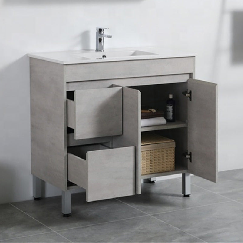 600-1500Mm Freestanding Vanity Concrete Grey Finish Plywood Cabinet Only For Bathroom Vanities With