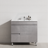 600-1500Mm Freestanding With Legs Vanity Concrete Grey Finish Plywood Cabinet Only For Bathroom