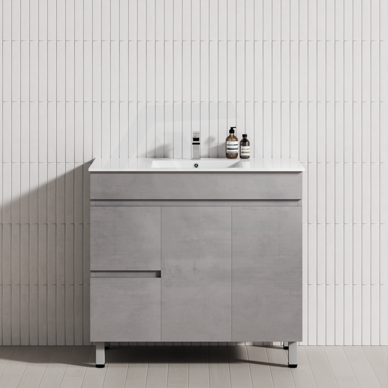 600-1500Mm Freestanding With Legs Vanity Concrete Grey Finish Plywood Cabinet Only For Bathroom