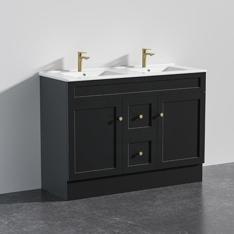 600 - 1500Mm Harrington Freestanding Vanity With Kickboard Matt Black Pvc Cabinet Only & Ceramic