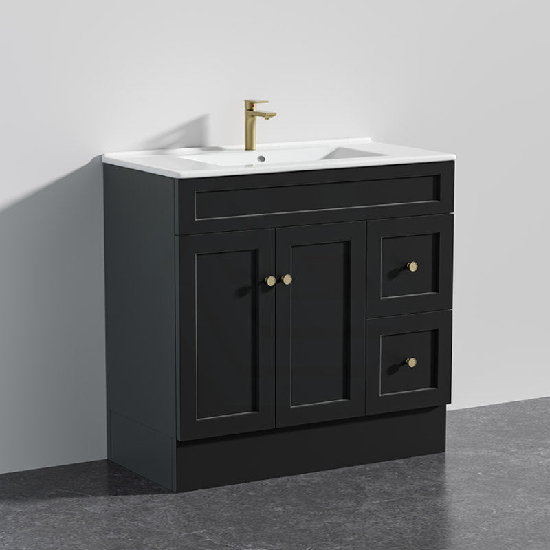 600 - 1500Mm Harrington Freestanding Vanity With Kickboard Matt Black Pvc Cabinet Only & Ceramic