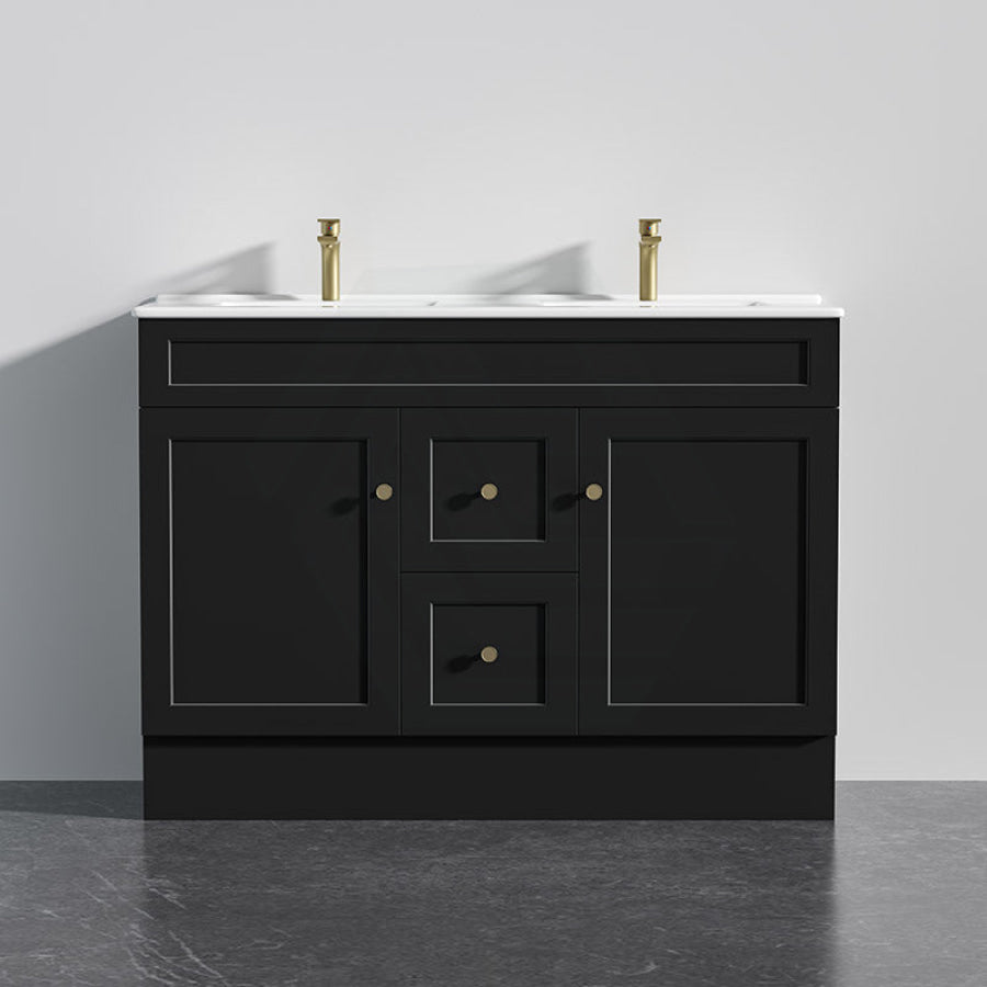 600 - 1500Mm Harrington Freestanding Vanity With Kickboard Matt Black Pvc Cabinet Only & Ceramic