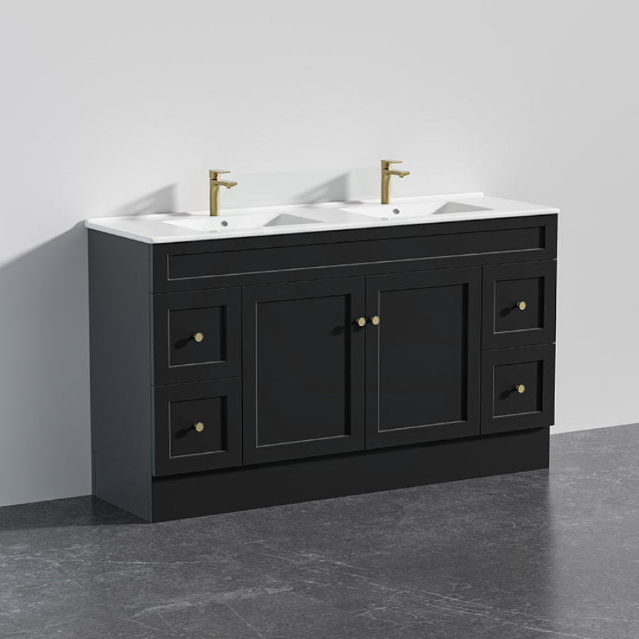 600 - 1500Mm Harrington Freestanding Vanity With Kickboard Matt Black Pvc Cabinet Only & Ceramic